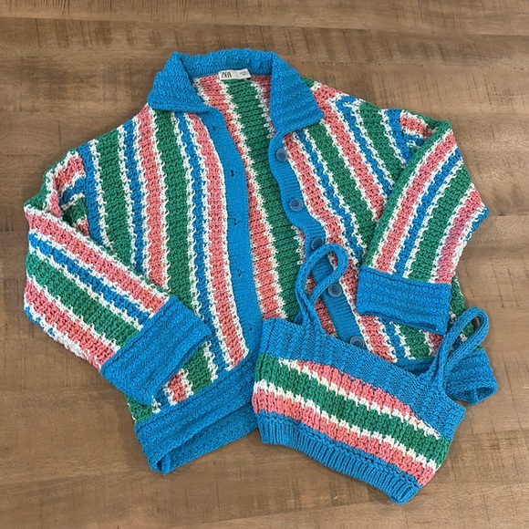 Zara 2p Chunky Knit Sweater Set Tank Top and Cardigan Small Blogger Favorite - Picture 3 of 9